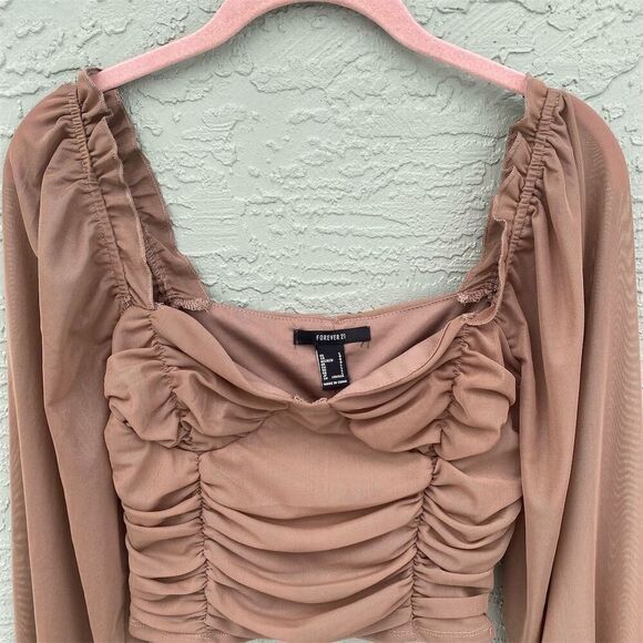 Forever 21 Women's Chiffon Peasant Sleeve Cropped Blouse Size L - Picture 3 of 9